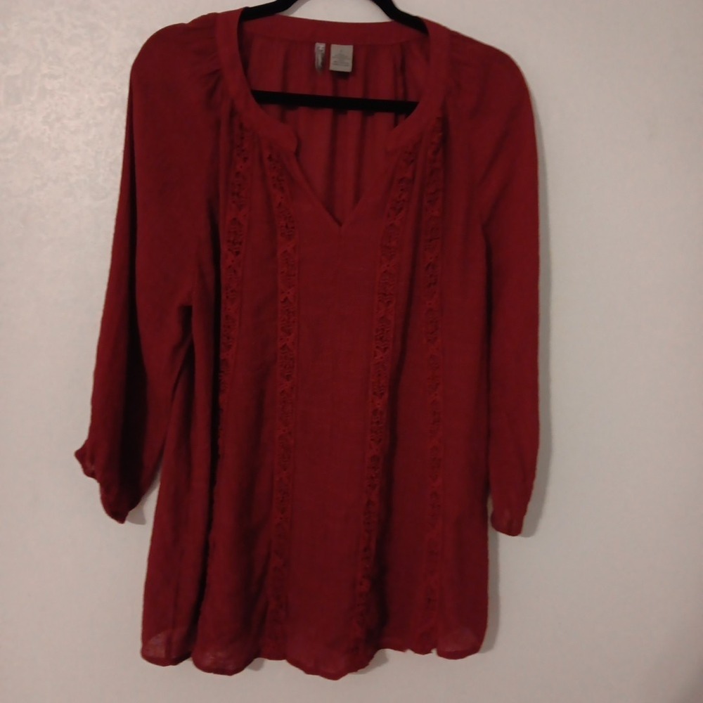New‎ Directions Weekend Women's Blouse Sz. L 3/4 Sleeved Knitted Lace Details...